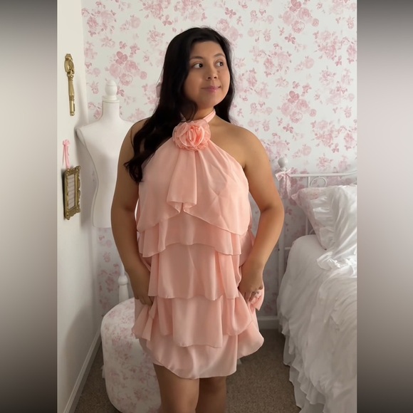 Pink Halter Mini Ruffle Dress - Picture 4 of 6